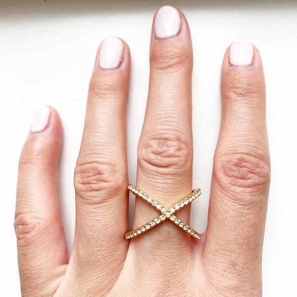 Madewell Jewelry - Thin & dainty gold and rhinestone crisscross ring